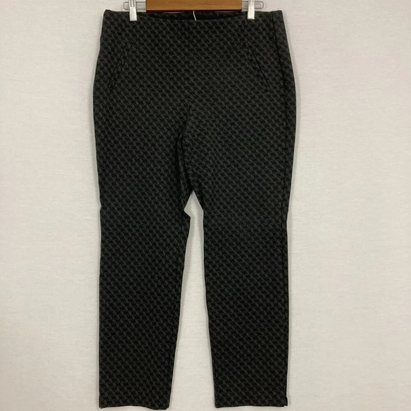 Chico's Black Gray Geometric Print Stretch Slim Leg Pull-on Ankle Pants size 12 - Picture 1 of 10